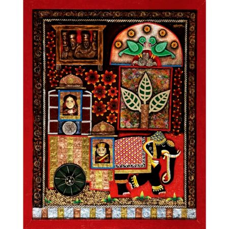 Mewari Jharokha Oil and Acrylic Mix Medium Board Painting